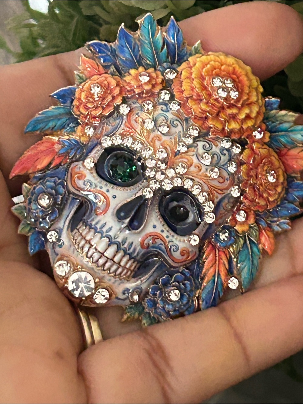 Decorative Sugar Skull Brooch in Multicolor